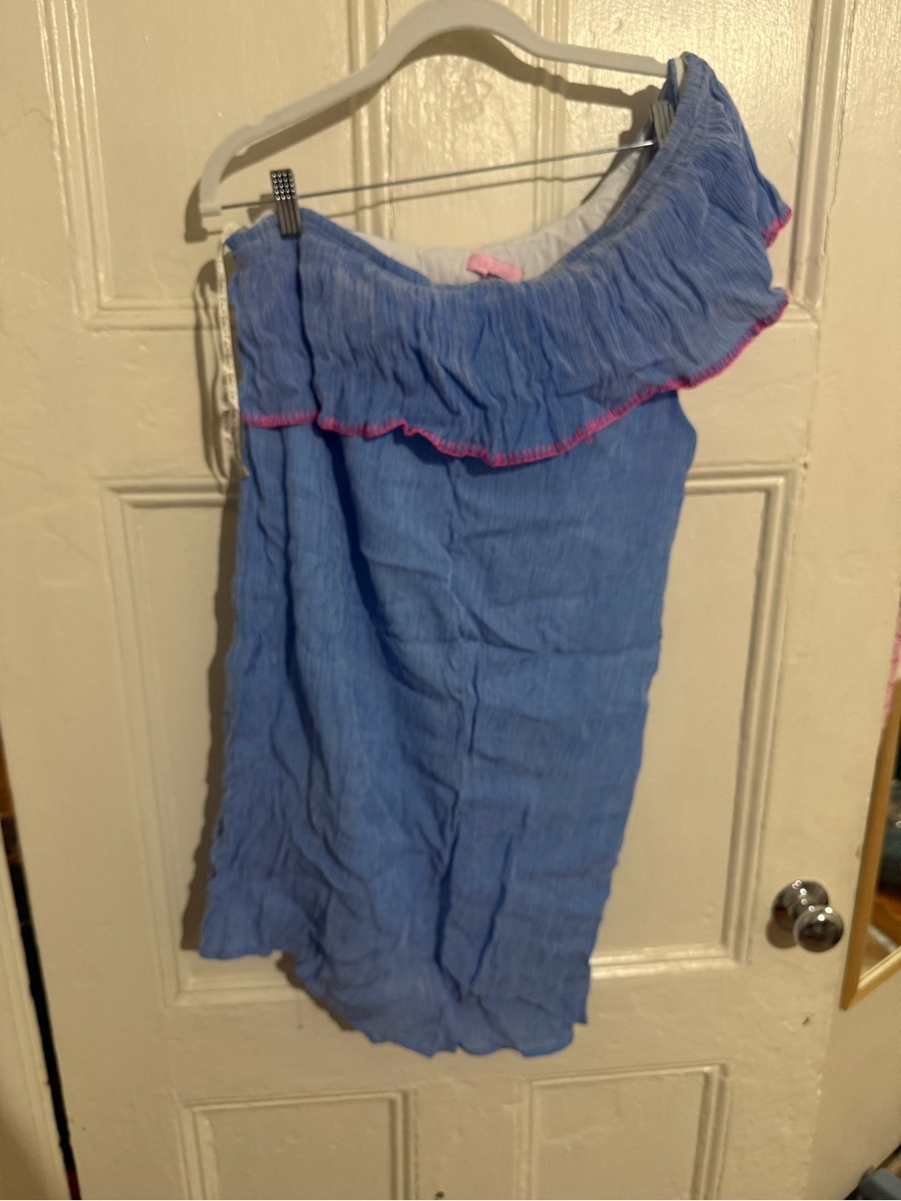 Lilly Pulitzer Blue Smocked Top with Pink Logo Tag